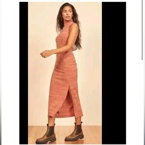 Reformation Joan Two Piece Mock-Neck Sleeveless with Maxi Skirt Rust - Size S